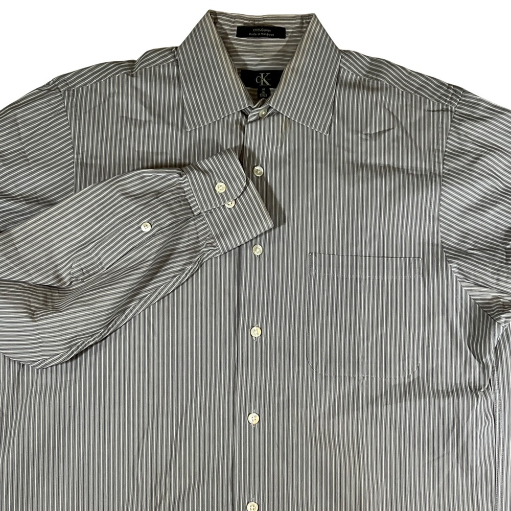 Calvin Klein Button Down Shirt Mens M Grey Pinstripe Long Sleeve Office Classic